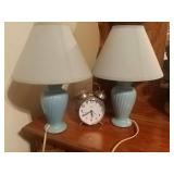 Battery alarm clock with two blue lamps
