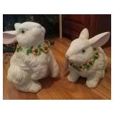 2 ceramic sunflower bunny