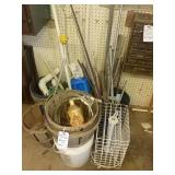 PVC pipes, scrap metal and bucket