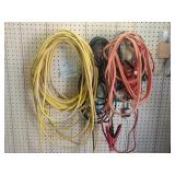 Extension cords, jumper cables and work light