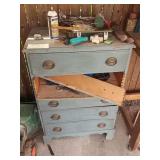Old blue dresser with contents