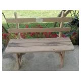 One wooden bench. Matching bench not included