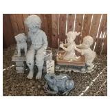 Children at play plastic yard art with frog