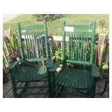 Two Green wood Rocking chairs