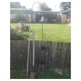 Tall basket hanger and gardening tools