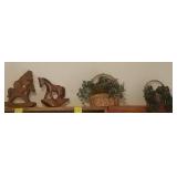 Fake plants w/ wooden horses