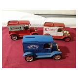 3  truck banks. case, JCPenney and Agway