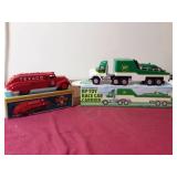 Texaco locking toy bank and BP toy race car