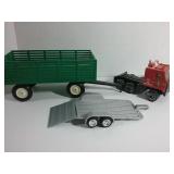 Fire Truck with green wagon and silver flat bed