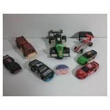 6 cars, 1 fire truck, USA button and car hood