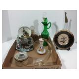 Misc items 9  water globe, vase, plate, whale,