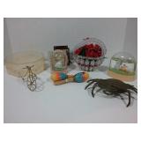 Misc   beaded basket, crab container water globe