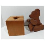 Wood bear and tissue box holder