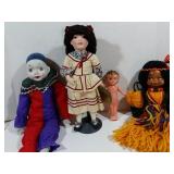 Clown doll, girl on dress yarn doll and small