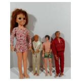 3 man dolls and 1 girl doll