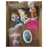 Soap tin, and children at play figurines