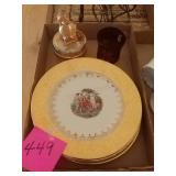 6 Greek printed plates with non matching cups