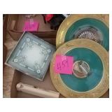 Gold and green servinf set with tray