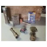 Cast iron US mail bank, light, nozzle and belt