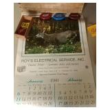 Roy Electric calendar, tags and coin purse