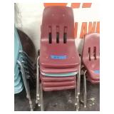 5 maroon chairs and 1 blue