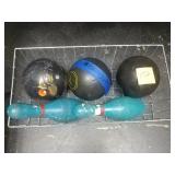 Misc lot of blowing balls and 2 pins