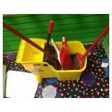 Not bucket with mop and broom and dustpan