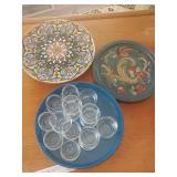 Hand painted wood plate and ceramic plate and