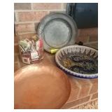 2 bowls, vase of matchbooks and metal hanging