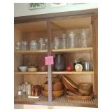 Glass canisters, wood bowls and serving bowls