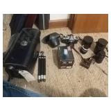 Pentax camera with lenses, tri-pod, flash and