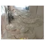 Glass serving bowl, plate and spoon