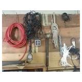 Hose, work light, bicycle pump, ropes