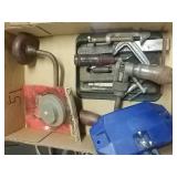 Hand drill, chisel, clamps