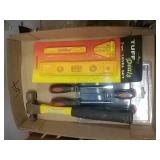 ball pein hammer, screwdriver set and level set
