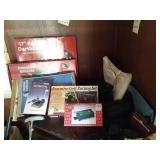 Dart board, billiard set, purses, fanny packs