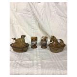 Owl toothpick holders, caramel horse and caramel