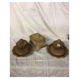 Caramel butter dishes and stove covered dish