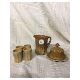 Caramel miniature pitcher, glasses and butter