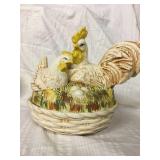 Rooster and hen on nest 12 x 10 x 11.5