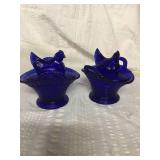 Cobalt blue Hens on basket 5 x 4 1/2 x 4 1/2