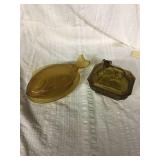 Fish and dog amber colored cover dishes Fish 9 x