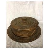 Carved wooden cake plate and it spins 16 x 9