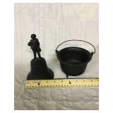 Iron Liberty Bell and a kettle.