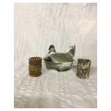 Two Indian toothpick holders and an unusual