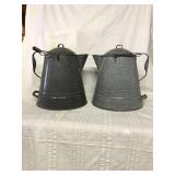 Old gray Agot coffee pots 13 inches tall by 12
