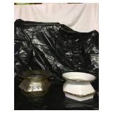 To antique spittoons One amber colored glass one