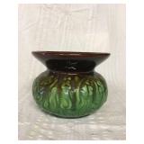Brown and green crockery spittoon 6 H. 7 1/4