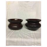 Two brown spittoons 4 inches high 7 diameter