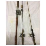 Early fishing rods and reels 64 inches long